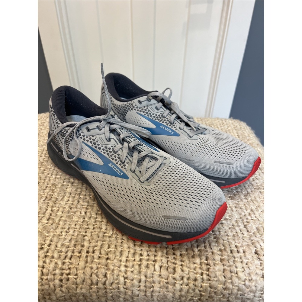 Brooks Ghost 14 Men's Size 12.5 D Athletic Running Sneakers Gray/Blue/Red